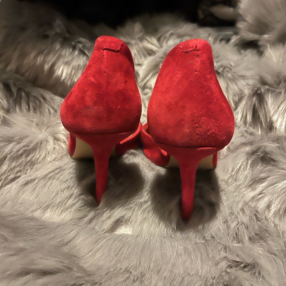 BCBG red suede pumps